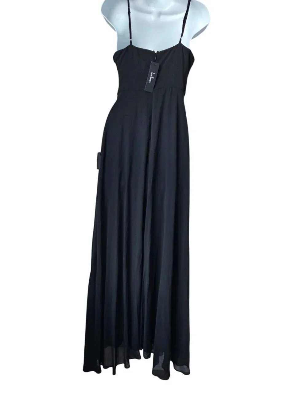 Lulus Elegant Black Maxi Dress With Ruched Bodice Spaghetti Straps & High Slit -